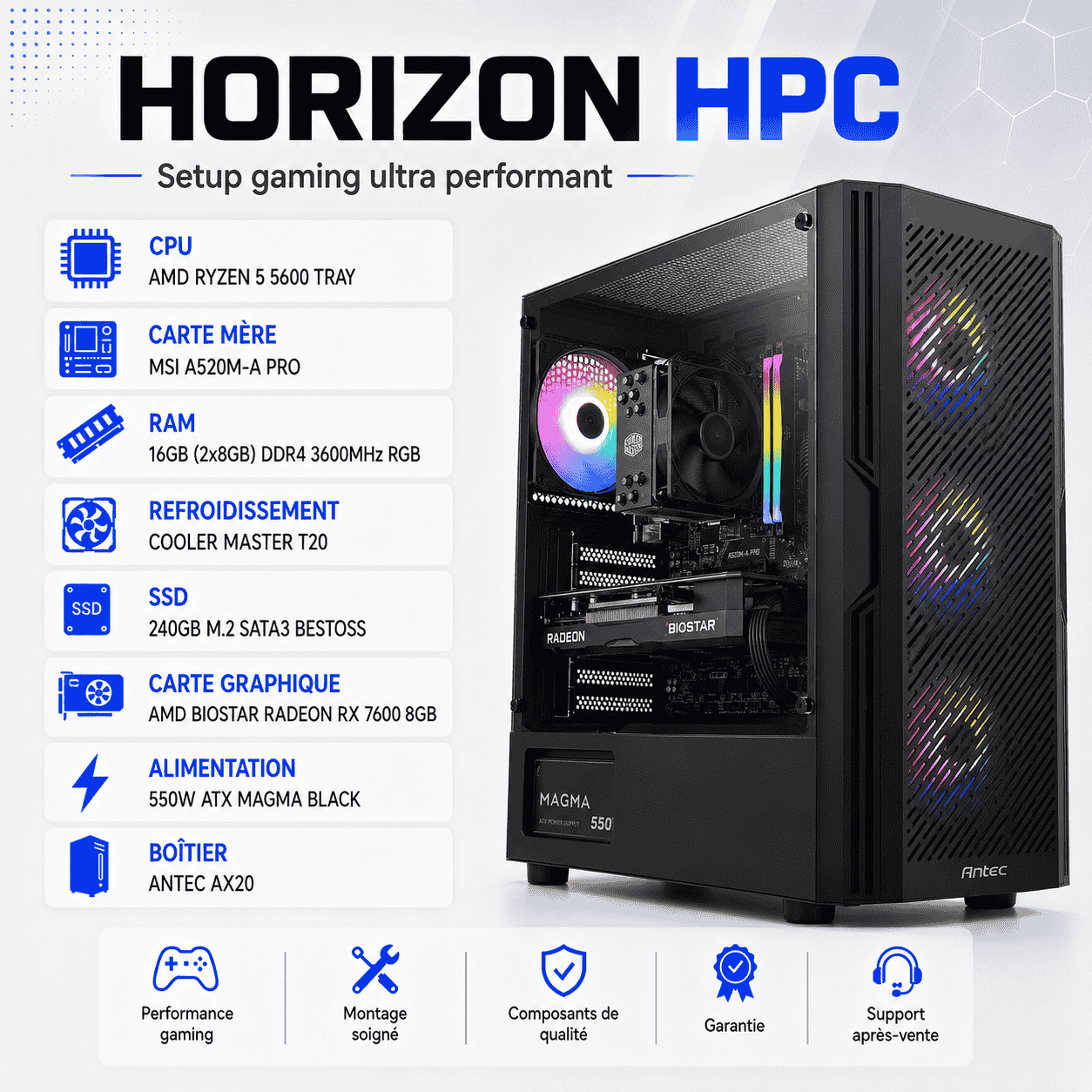 PC Gamer R5-5600 A520 16Go SSD240Go RX7600 8Go