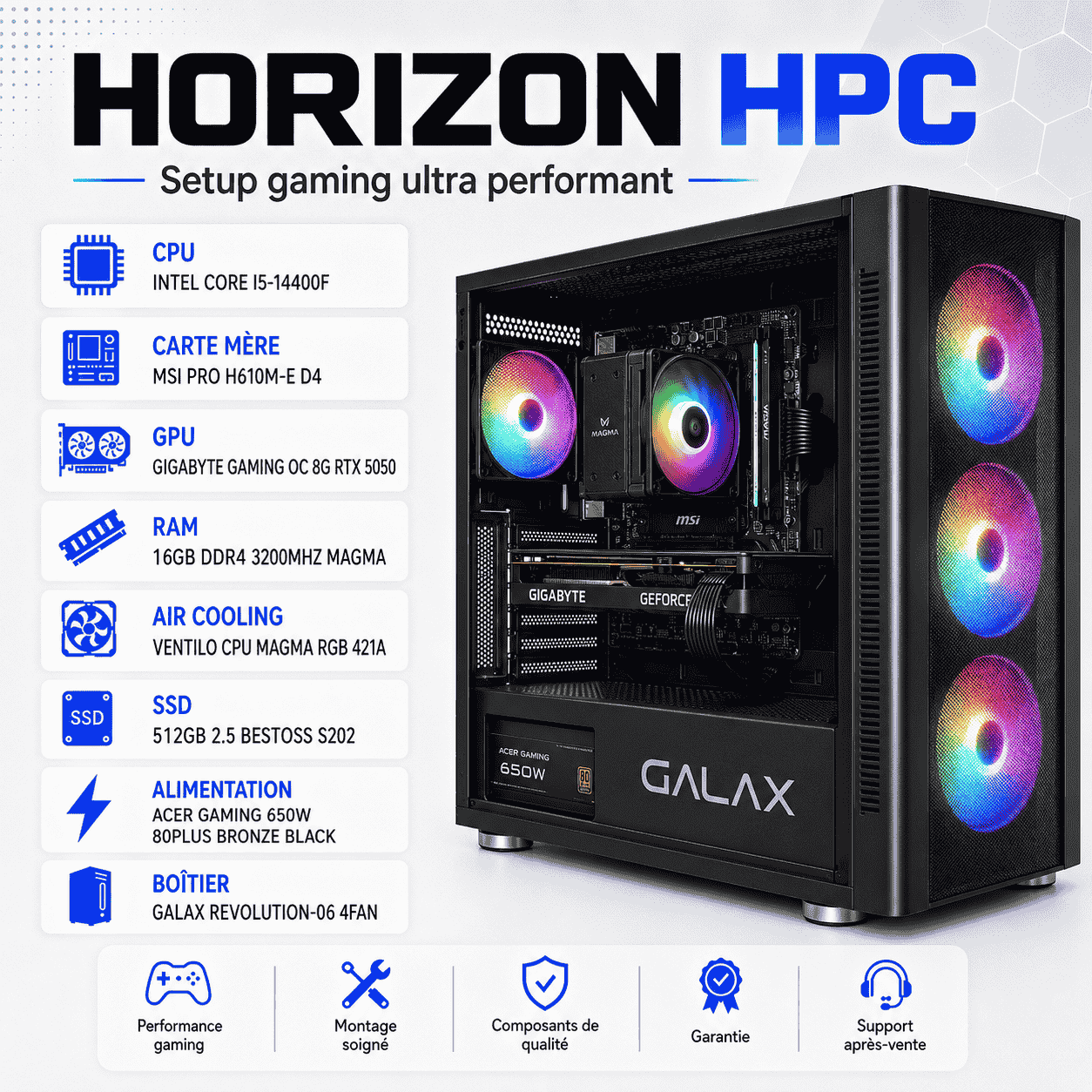 PC Gamer i5 14e Gen H610 16 Go SSD 512 Go RTX5050 8Go